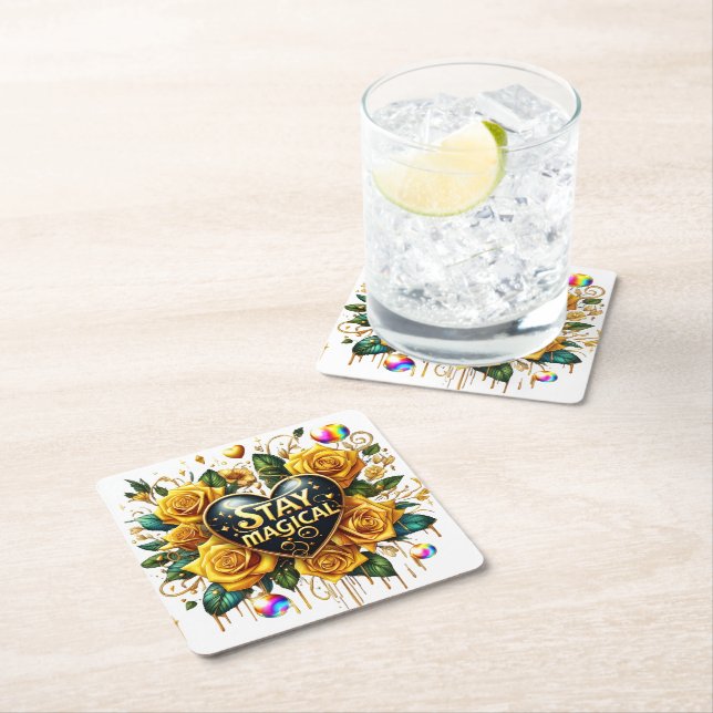 Förtjusande Bouquet av Ro och hjärta Underlägg Papper Kvadrat (Insitu)