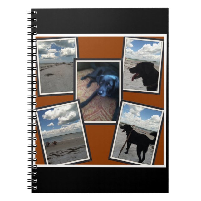 förtjusande collage av foto av stranden och hunden anteckningsbok med spiral (Framsidan)