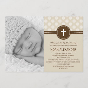 Förtjusande Dots Photo Christening Inbjudan Khaki
