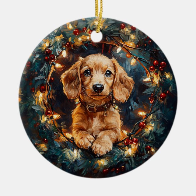 Förtjusande Doxie-hund julgransljus Julgransprydnad Keramik (Framsidan)