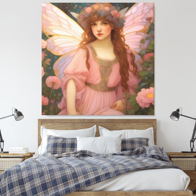 Förtjusande drömmar: En vismisk Rosa Fairy Porträt Canvastryck (Insitu (sovrum))