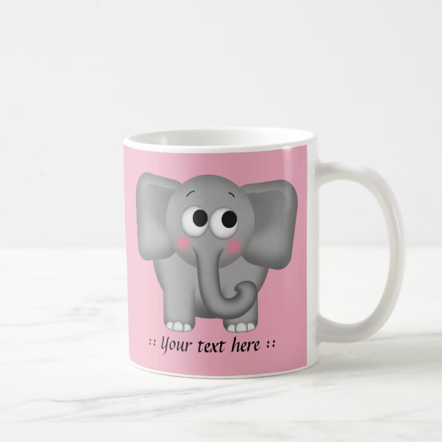 Förtjusande elefant - rosa personlig mugg (Höger)