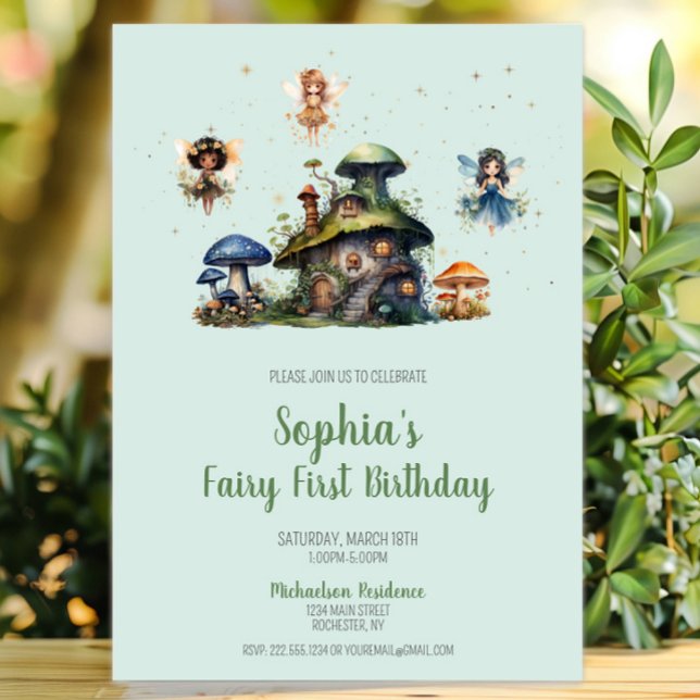 Förtjusande Fairy First Birthday Mushroom Inbjudningar (Enchanted Fairy First Birthday Mushroom Invitation, Whimsical Fairy Garden Invite, Woodland Pixie)