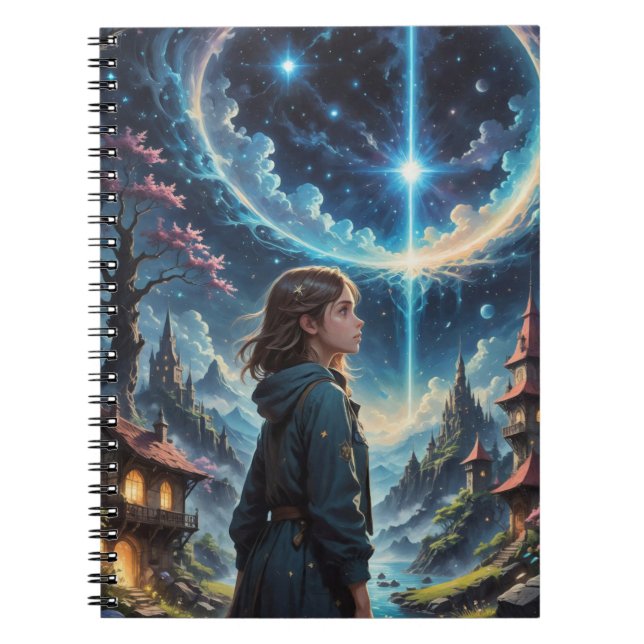 Förtjusande Fantasy Night Himmel Scene Anteckningsbok (Framsidan)