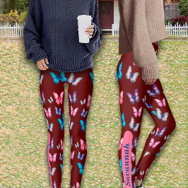 Förtjusande färgade fjärilar anpassar Namn Leggings