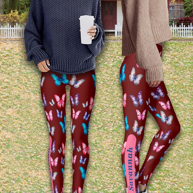 Förtjusande färgade fjärilar anpassar Namn Leggings (Skapare uppladdad)