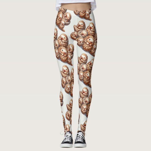Förtjusande fiske efter söta kramande pangoliner leggings (Framsida)