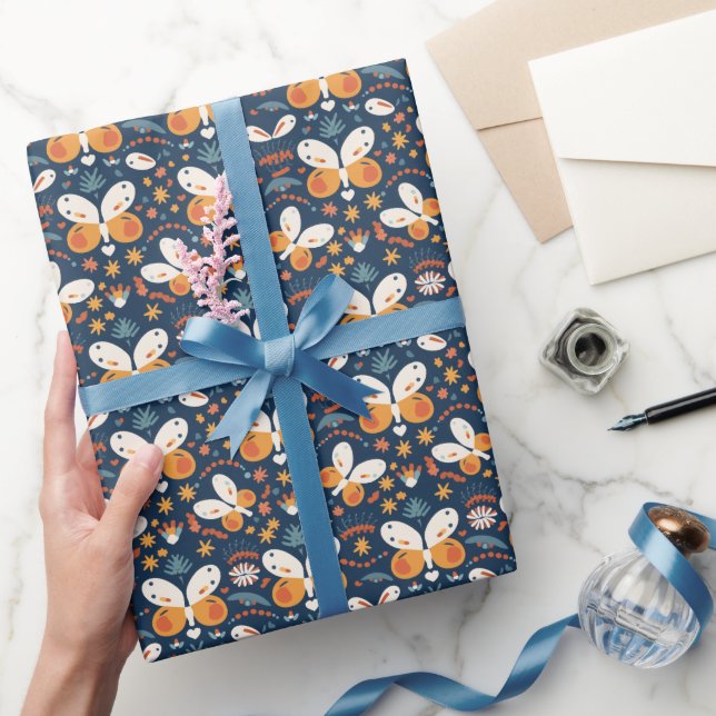 Förtjusande fjäril och Blommigt Sömlös Mönster Presentpapper (Gifting)