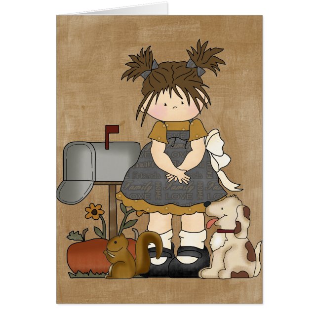 Förtjusande flickaktigt landdocka hälsningskort (Framsidan)