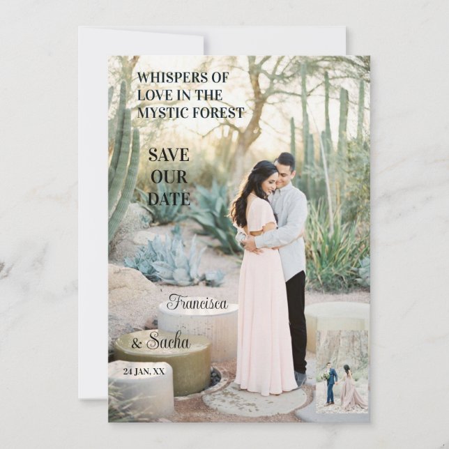 Förtjusande Forest Romantik Whispering Kärlek Phot Spara Datumet (Framsida)