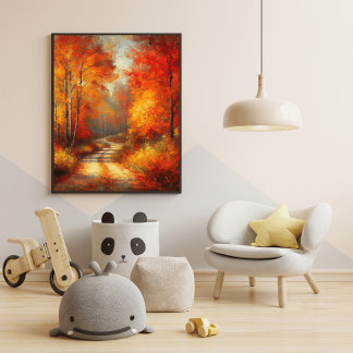 Förtjusande Forest Väg Poster Red Träd Wonderland