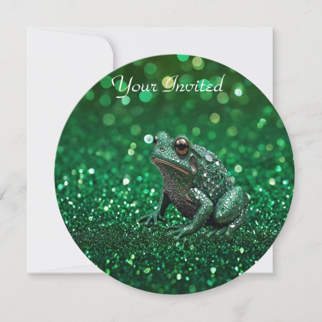 Förtjusande framväxt: Grönt Gnistra Frog Inbjudningar (Framsida)