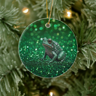 Förtjusande framväxt: Grönt Gnistra Frog Julgransprydnad Keramik