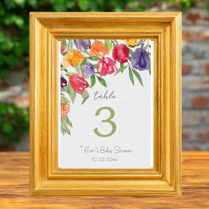 Förtjusande Garden Tulips och Greenery Baby Shower Bordsnummer