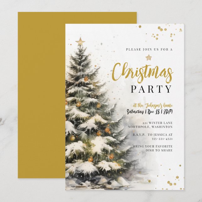 Förtjusande Gilded Fir-jul Inbjudningar (Fram/baksida)
