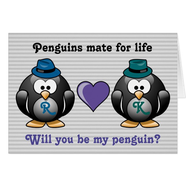 Förtjusande glad för brudgumkärlek för pingvin två hälsningskort (Framsidan Horizontal)