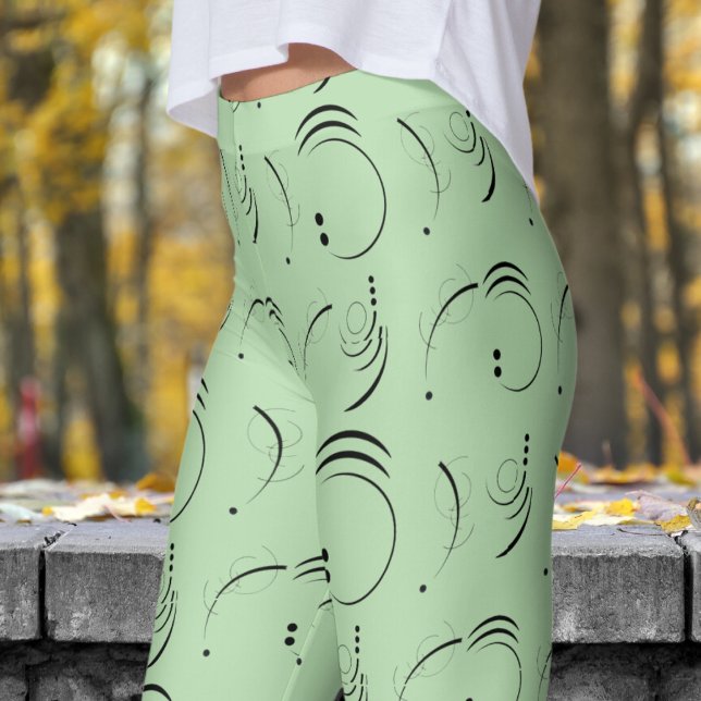 Förtjusande Grönt Abstrakt Dot Mönster Leggings (Abstract Dot on Pale Green)