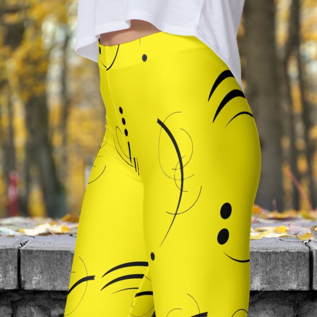Förtjusande Gult Abstrakt Dot Mönster Leggings (Abstract Dot on Bright Yellow)