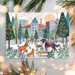 Förtjusande Hundar Husdjur Hund Älskare Jul Stad P Helg Vykort