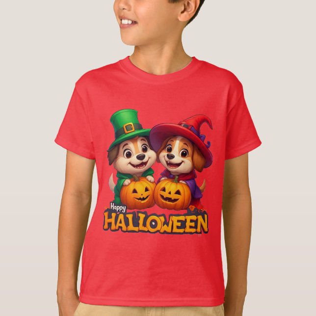 Förtjusande hundar i Halloween-kostymer T Shirt (Framsida)