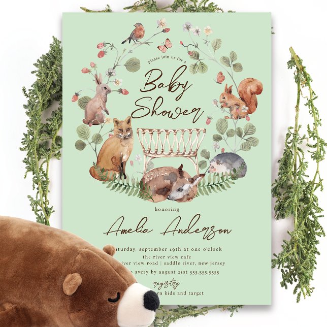 Förtjusande inbjudan till Woodland Animals Baby Sh (Skapare uppladdad)
