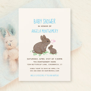 Förtjusande kaniner med hjärtan Pojke Baby Shower Inbjudningar