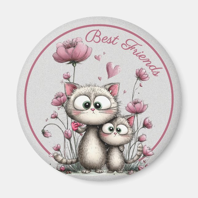 Förtjusande Kattars Bästa Vänner Magnet (Framsidan)