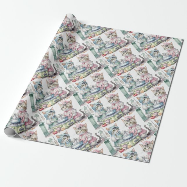 Förtjusande katter i köket presentpapper (Utrullad)