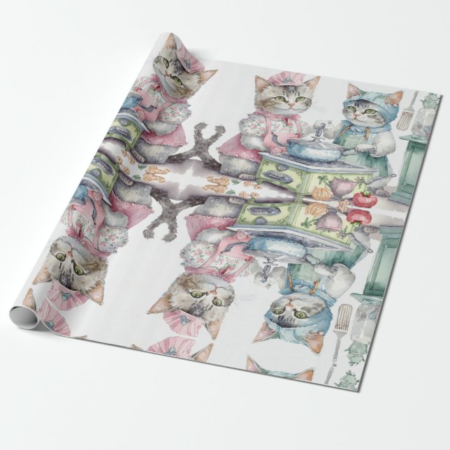 Förtjusande katter i köket presentpapper (Utrullad)