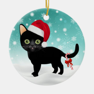 Förtjusande kattunge för Santa hattsvart i Julgransprydnad Keramik