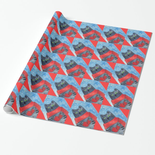Förtjusande kattunge med Mittensjulpapper Presentpapper (Utrullad)