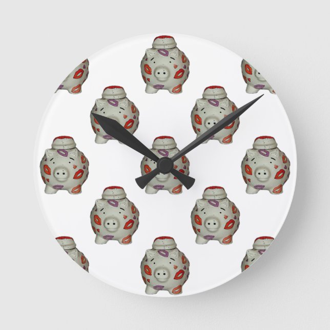 Förtjusande läppstiftgris rund klocka (Framsida)