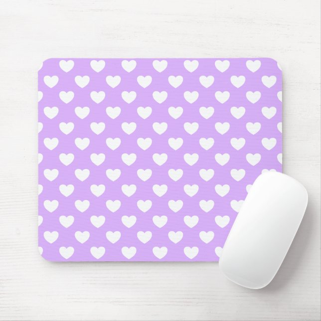 Förtjusande Lavender och White Hearts Mönster Musmatta (Med mus)