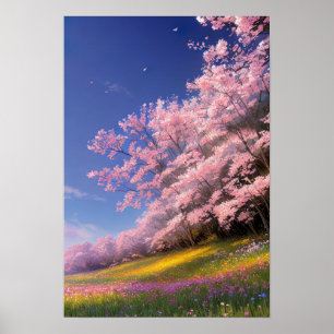 Förtjusande Line of Sakura Träd Poster