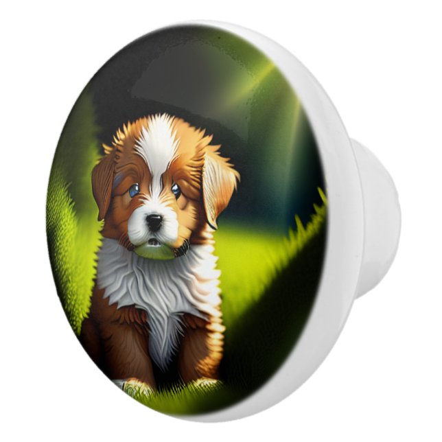 Förtjusande liten brun och vit valp knopp (Höger)