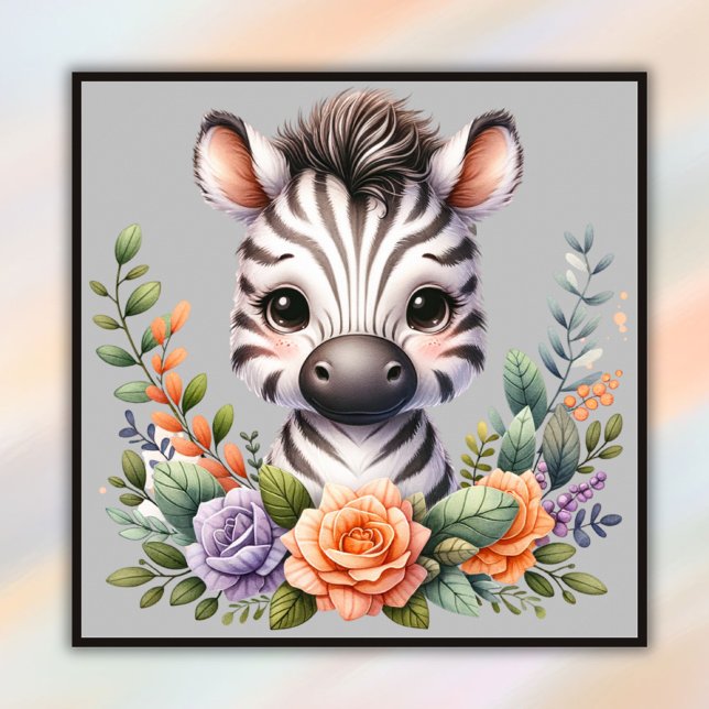 Förtjusande Little Zebra med Blommigt | Poster (Skapare uppladdad)