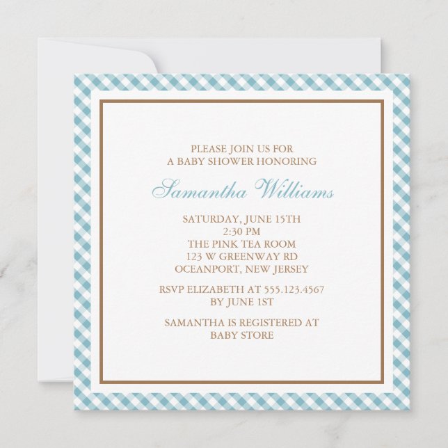 Förtjusande ljust - blåttGinghambaby shower Inbjudningar (Framsida)