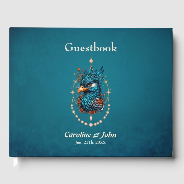 Förtjusande majestisk blå fågel. gästböcker (Framsida)
