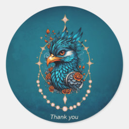 Förtjusande majestisk blå fågel. runt klistermärke