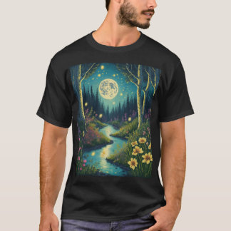 Förtjusande Moonlit Forest med Dancing Fireflies T Shirt