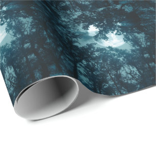 Förtjusande nattskog med full måne presentpapper