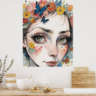 Förtjusande Ögon Amidst Butterflies & Blooms Poster