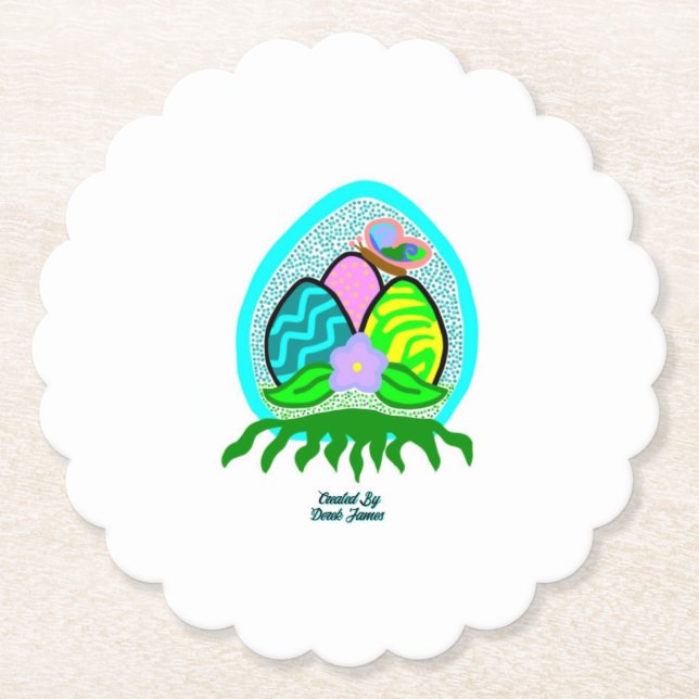 Förtjusande Påskägg Scalloped Round Underlägg Papper (Framsida)