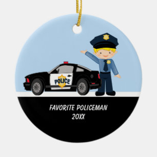 Förtjusande polis med polisbilprydnaden julgransprydnad keramik