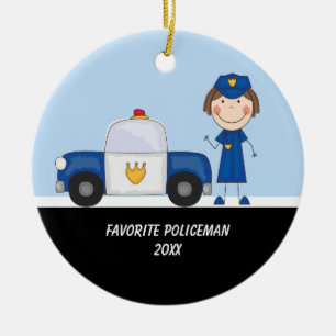 Förtjusande poliskvinna med polisbilprydnaden julgransprydnad keramik