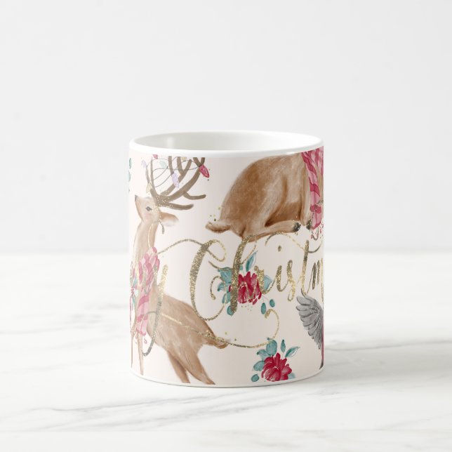 Förtjusande renar, fåglar, blommor kaffemugg (Center)
