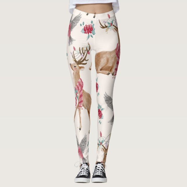 Förtjusande renar, fåglar, blommor leggings (Framsida)
