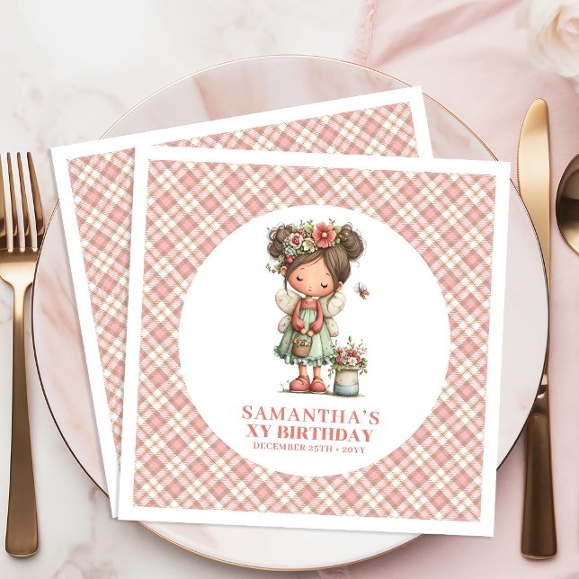 Förtjusande rosa blommor för älvor 7-års födelseda pappersservett (Delightful Fairy Pink Flowers 7th Birthday Party Napkins)