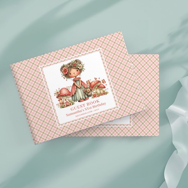 Förtjusande rosa blommor för födelsedagsgästbok fö gästböcker (Adorable Fairy Pink Flowers Birthday Guest Book)