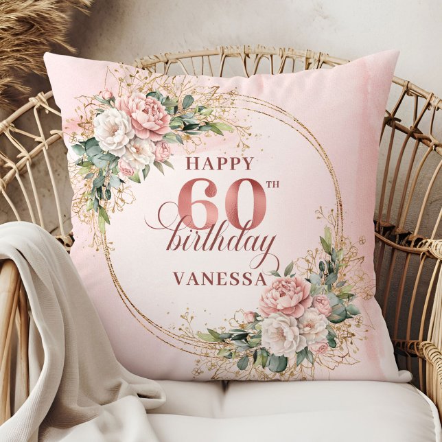 Förtjusande Rosa Guld Glänsande Grönska 60-årsdag Kudde (Adorable Rose Gold Shimmering Greenery 60th birthday pillow)